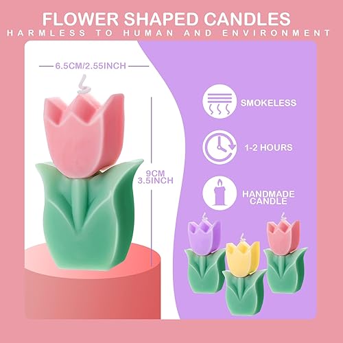 Miniatura 2 de 3 velas en forma de tulipán velas estéticas lindas velas de cera de parafina decoración de habitación vela de flores perfumadas para regalo de boda