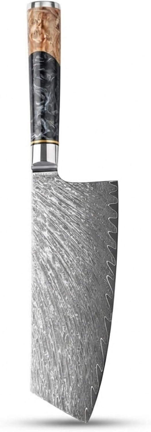 Tidal Collection 8 PCS Damascus Knife Set with stunning black resin and burl wood handles with your engravement.