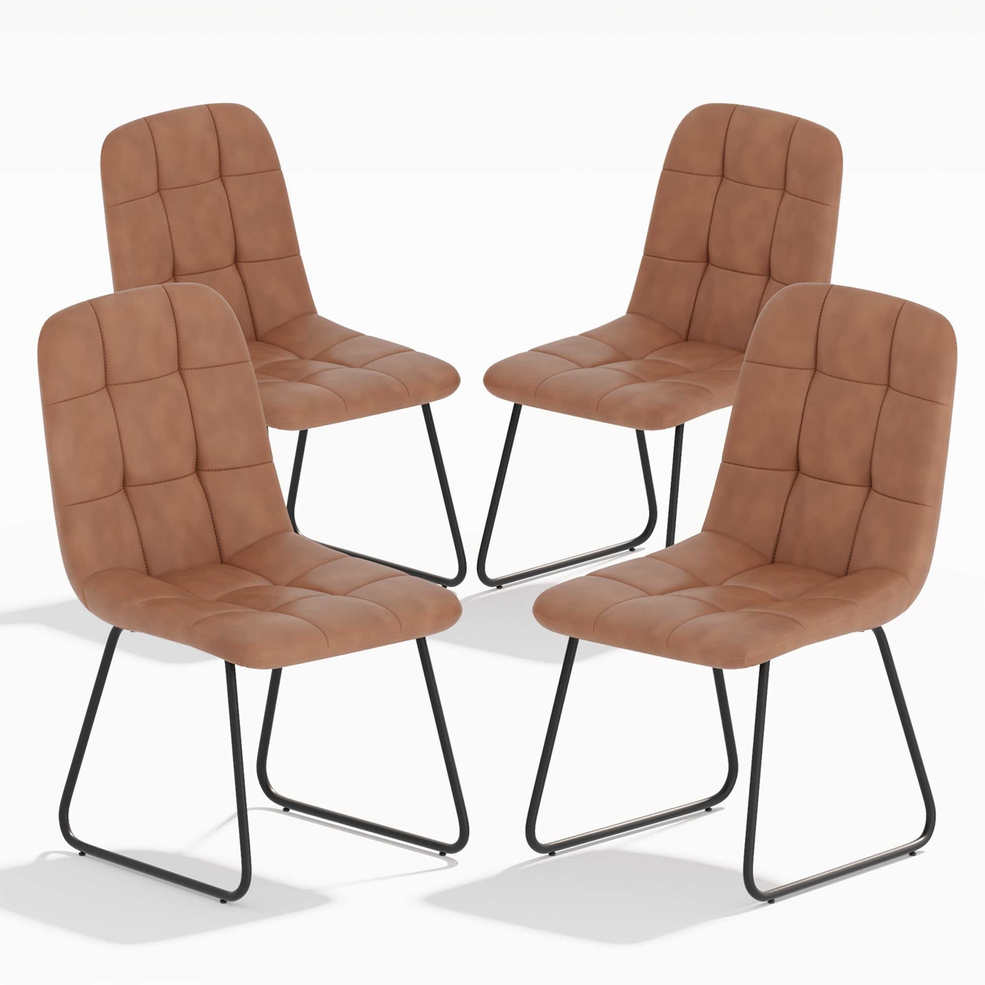 HIPIHOM Faux Leather Dining Chairs Set of 4, Modern Upholstered Kitchen Chairs with Curved Backrest and Metal Legs, PU Leather Dining Room Chairs for Kitchen Living Dining Room Set of 4 Brown