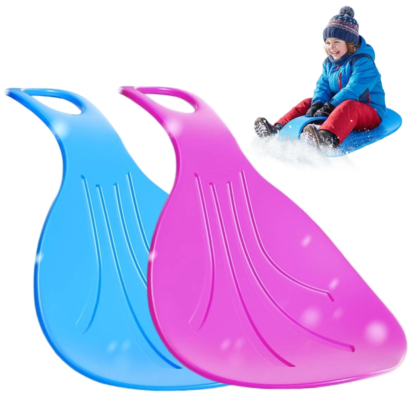 Luge à Neige 2 pièces pour Enfants avec Poignée Antidérapante, Planche de Glisse en Plastique Flexible