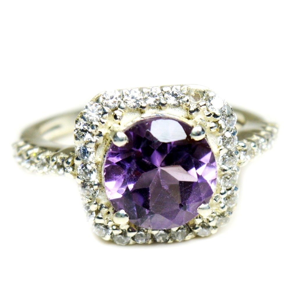 Anello di Fidanzamento in Argento Sterling 925 con Ametista Viola Naturale, Fatto a Mano, Misura H-Z e Argento, 67 (21.3), Colore: Purple, cod. JOCMSR-39-X