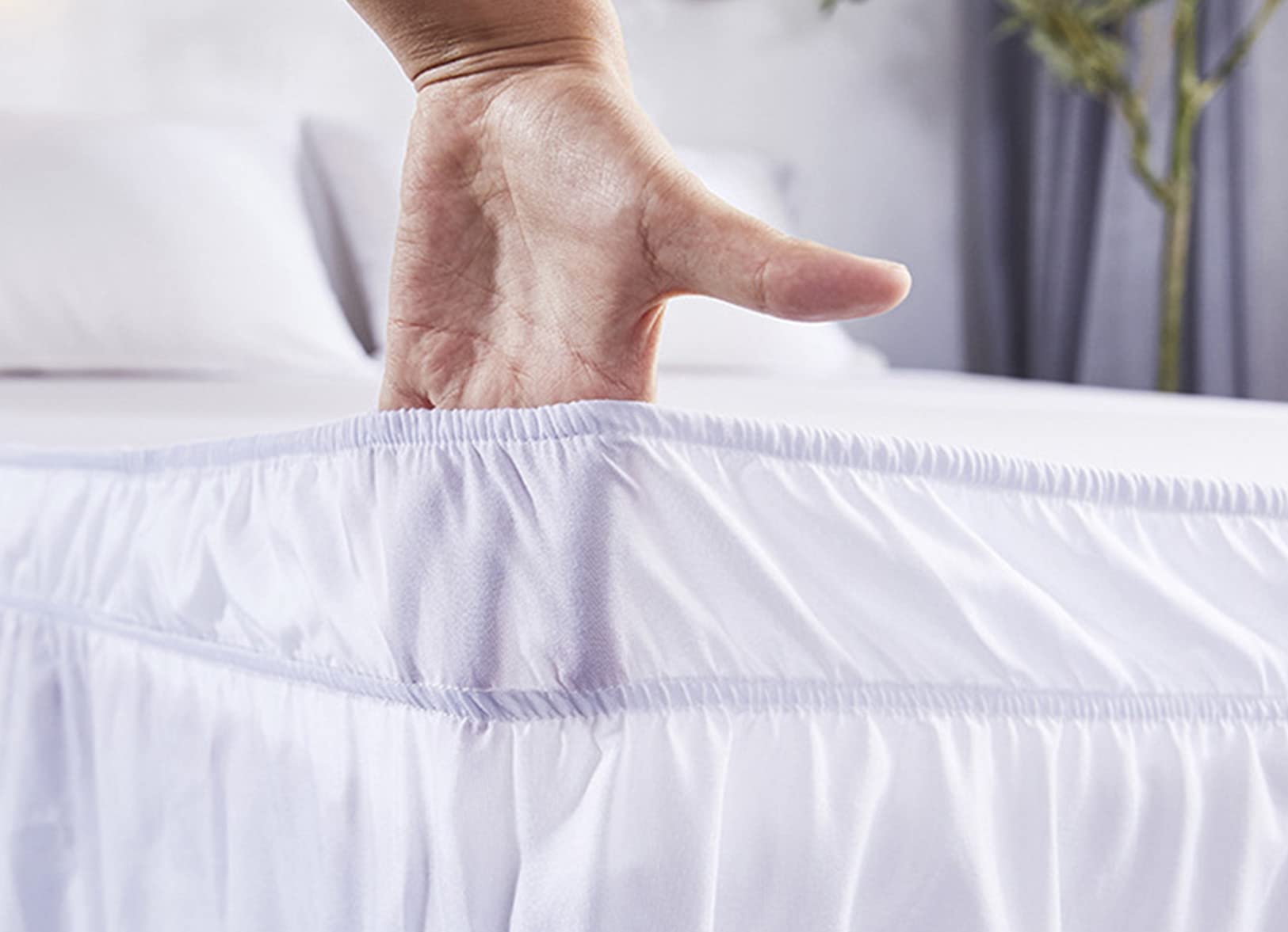 Gonne da letto, Gonna da letto elastica con volant semplice, Gonne da letto con volant in tinta unita Copri giroletto for letti King, Gonne da 14,9 pollici(Light Grey,Queen)