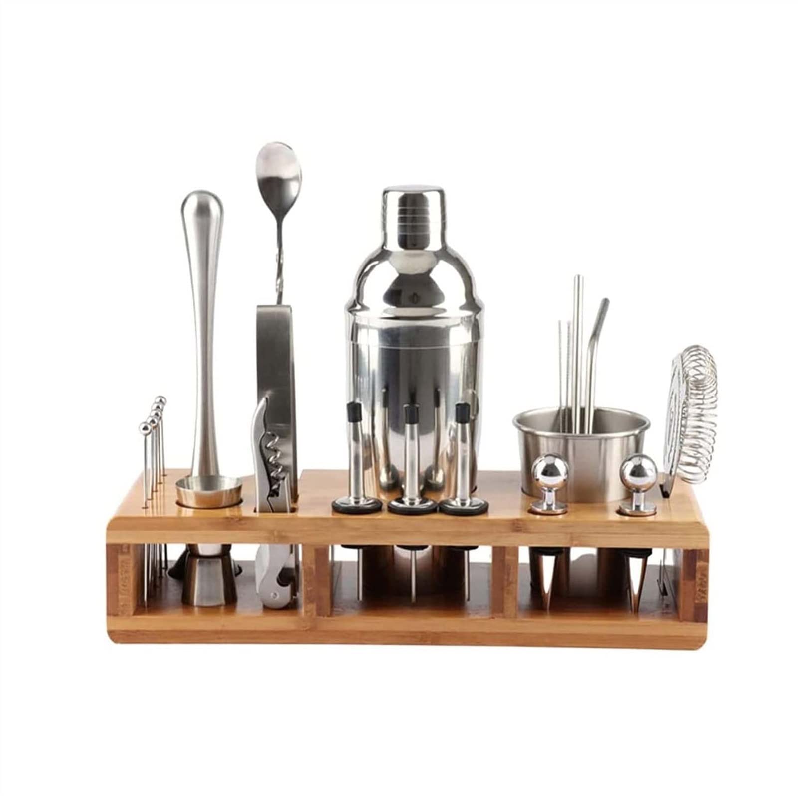 Kit de barman Juego de coctelera, kit de barra de 22 piezas: coctelera, cuchara mezcladora, medidor doble, vertedor de licor, mortero, colador y pinzas para hielo (tamaño: 750 ml) (Onecolor 750 ml)