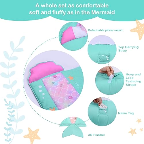 Miniatura 2 de Cloele Tapete para siesta para niños pequeños, tapete para siesta de sirenas para preescolar con almohada extraíble y manta - 53 x 21 pulgadas