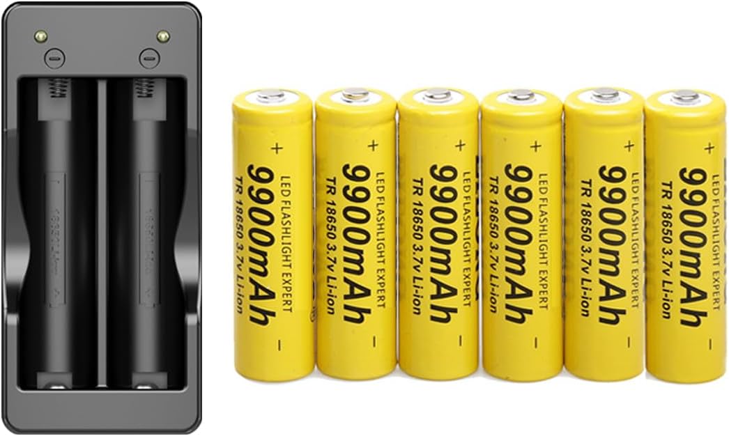 18650 Battery Charger 2 Slot, and Tactical Flashlight, Super Bright Waterproof Handheld Flashlights for Outdoor, Emergency, Camping(Use 9900mAh High Capacity Battery)