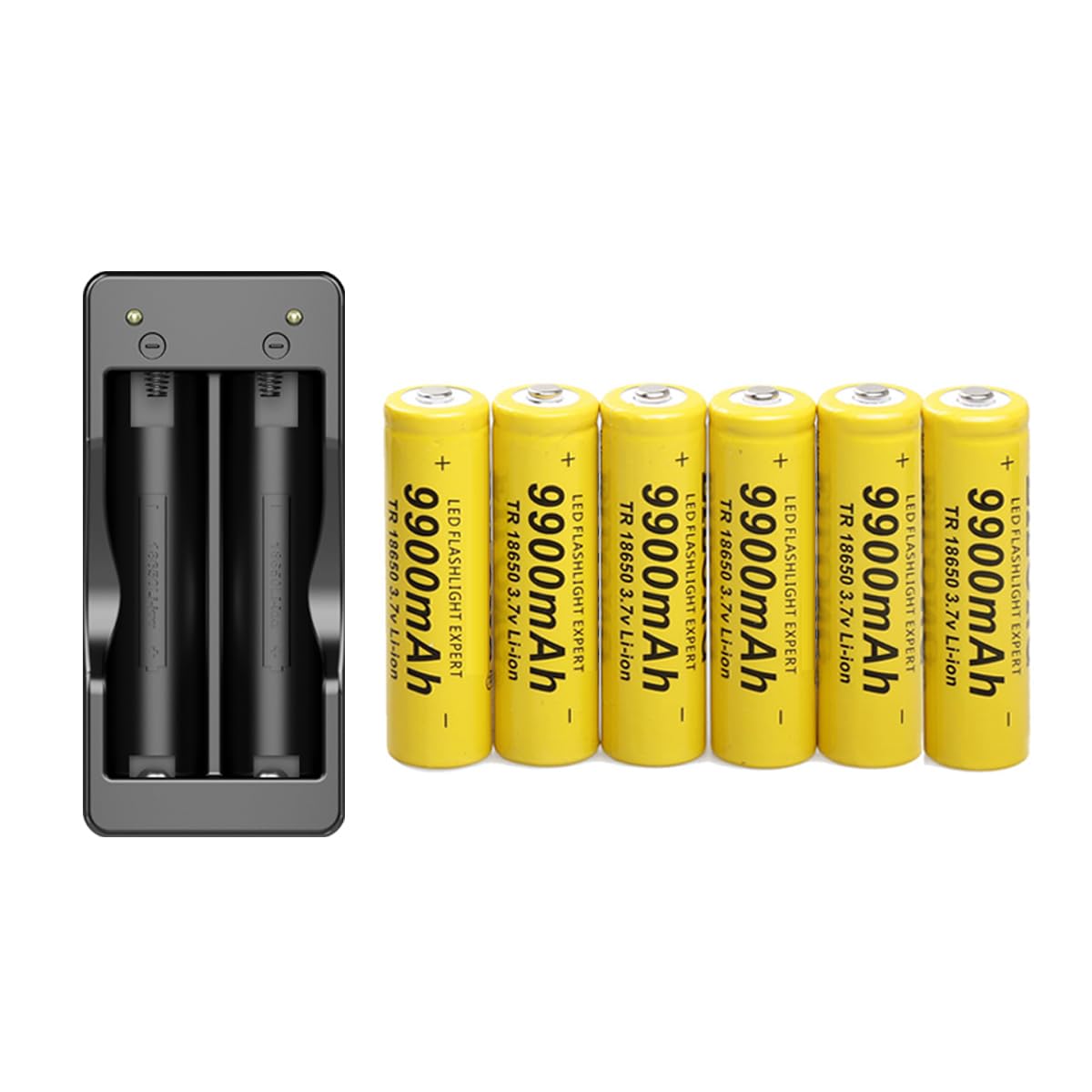 18650 Battery Charger 2 Slot, and Tactical Flashlight, Super Bright Waterproof Handheld Flashlights for Outdoor, Emergency, Camping(Use 9900mAh High Capacity Battery)