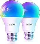 Linkind Matter Smart Light Bulb, Smart Bulbs Work with Apple Home/Siri/Alexa/Google Home, RGBTW Color Changing Bulbs Music Sync, A19 E26 60W 800LM, 2.4Ghz WiFi Only, 2 Pack