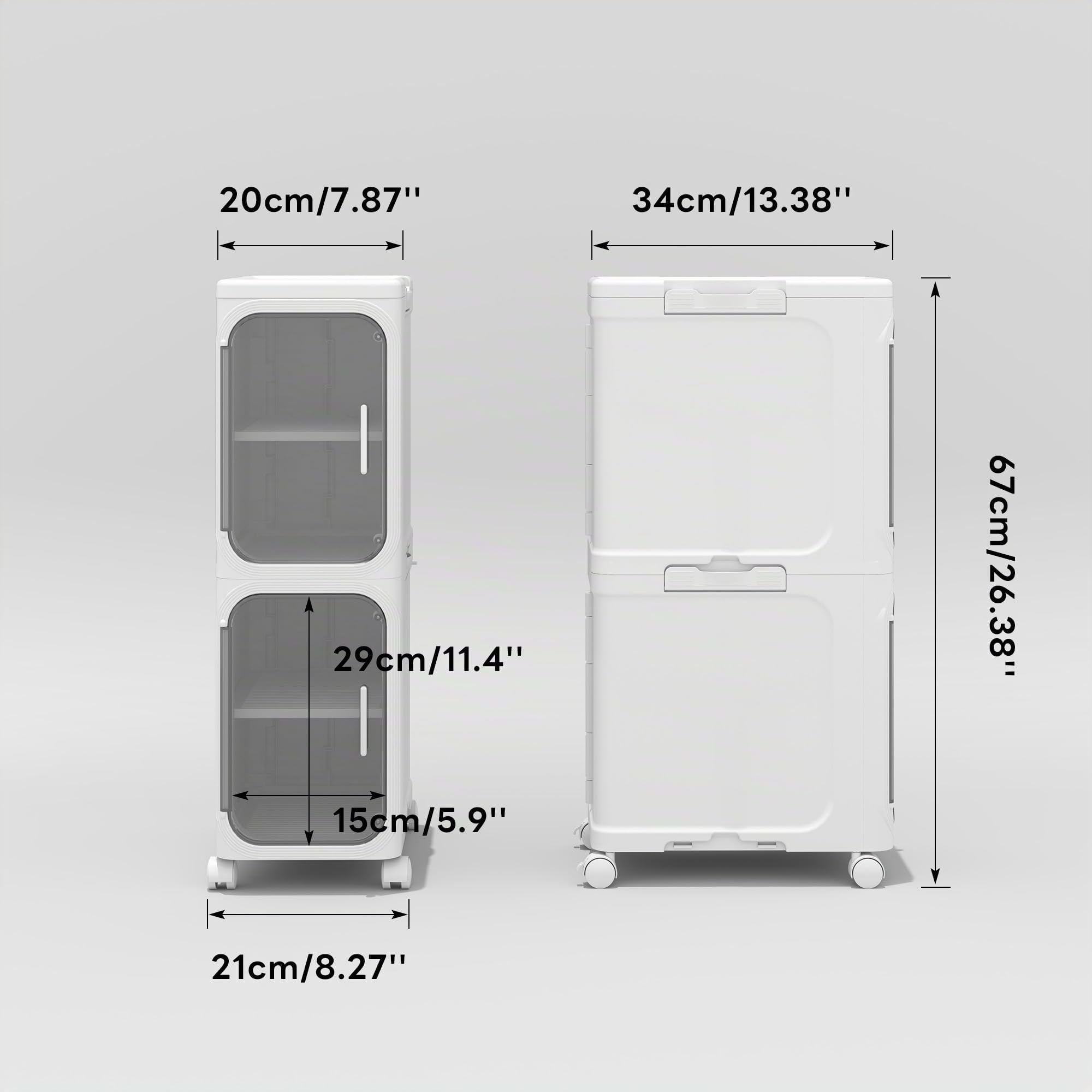 Mobile da bagno, mobile da pavimento, in plastica, con porta, carrello piccolo, impermeabile, con ruote, per soggiorno, cucina, 21 W x 67 x 34 D, 2 livelli