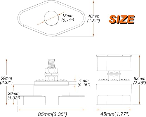Miniatura 6 de 2 piezas 300A barra de autobús resistente M8 Tornillos 8X#8-32 para batería positiva negativa Power Junction Post Buss Bar Kit en rojo y negro