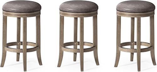 Miniatura 42 de Maven Lane Taburete giratorio de Eva de 26 pulgadas sin respaldo – Taburete de madera de altura de mostrador con asiento redondo tapizado y detalles