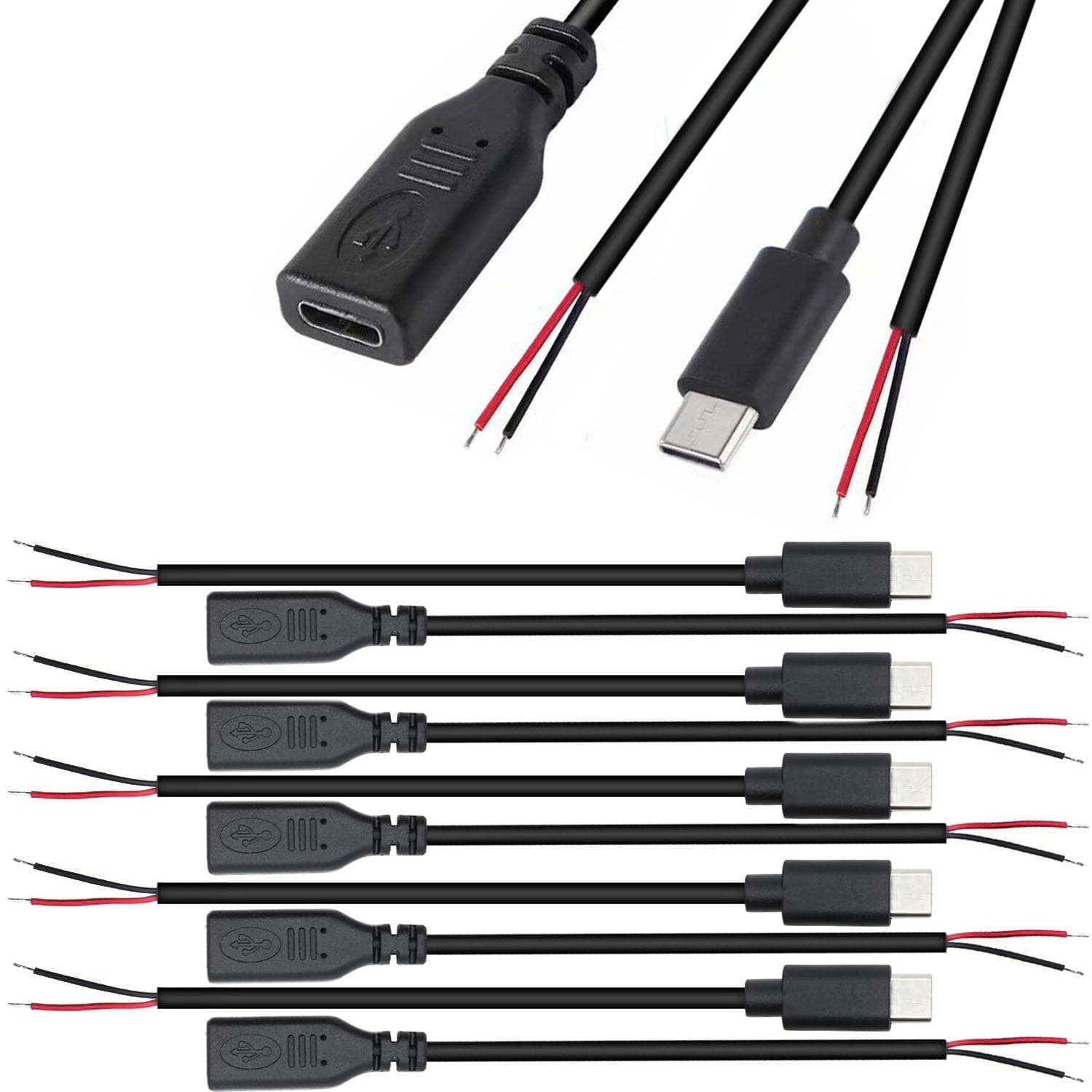 RUNCCI-YUN USB-C Pigtail Kabel – 10 Stück, 25 Cm, 4-polig, Für DIY & LED