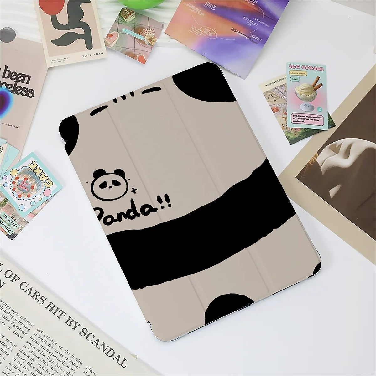 Cute Panda Back Case Compatible with IPad 9th 8th 7th Generation 10.9 Inch 2021-2018,Funny Cover with Trifold Stand+Pencil Holder for Boys Girls,iPad Pro 13inch 2024