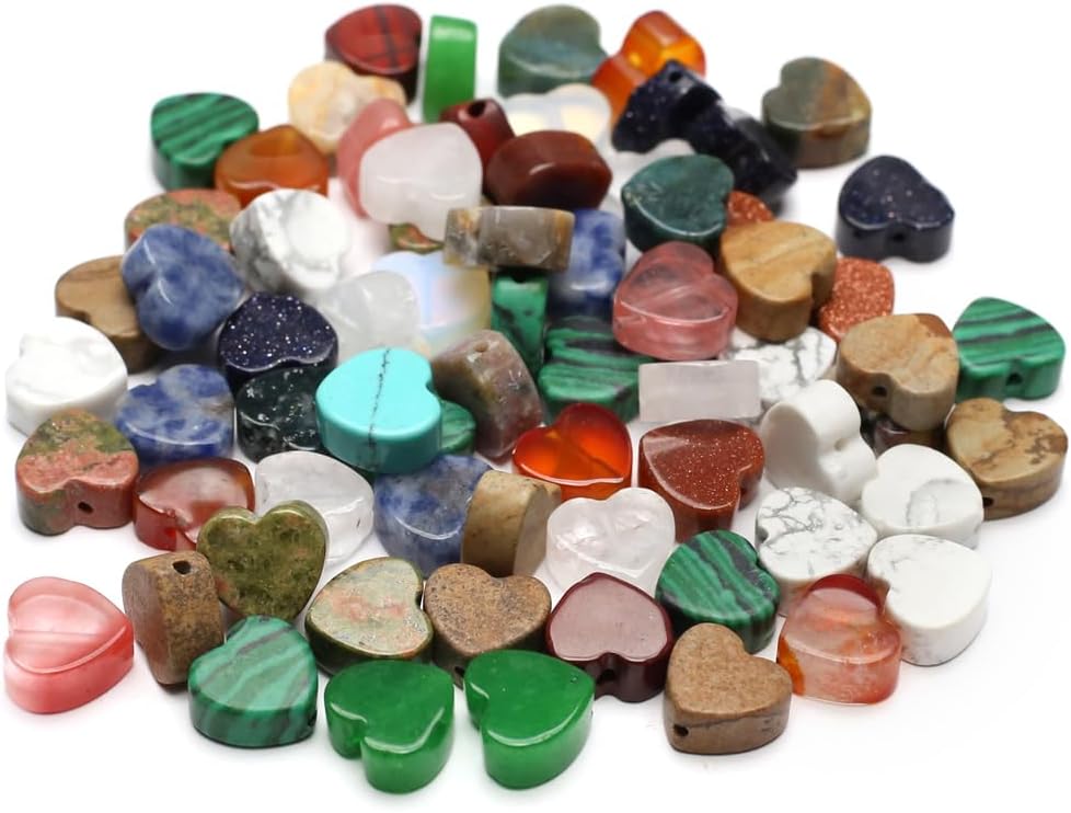 40 Pcs Healing Loose Beads Flat Heart Shape Natural Necklace Stone Pendants Crystal for Jewelry Making DIY Craft - Image 2