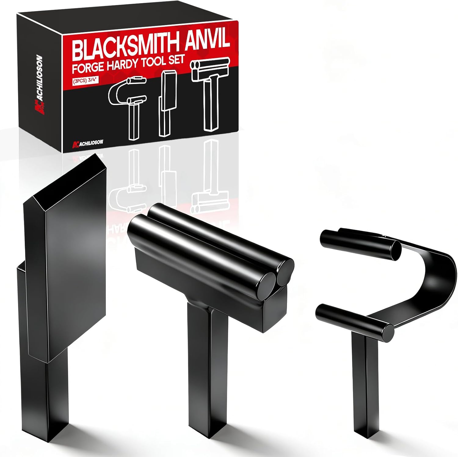 Blacksmith Anvil Forge Hardy Tool Set (3Pcs) 3/4, Hot Cut Creasing Stake Spring Fuller, Heavy Duty Forging Tools for Anvil/Vise, Metalwork & Knife Making