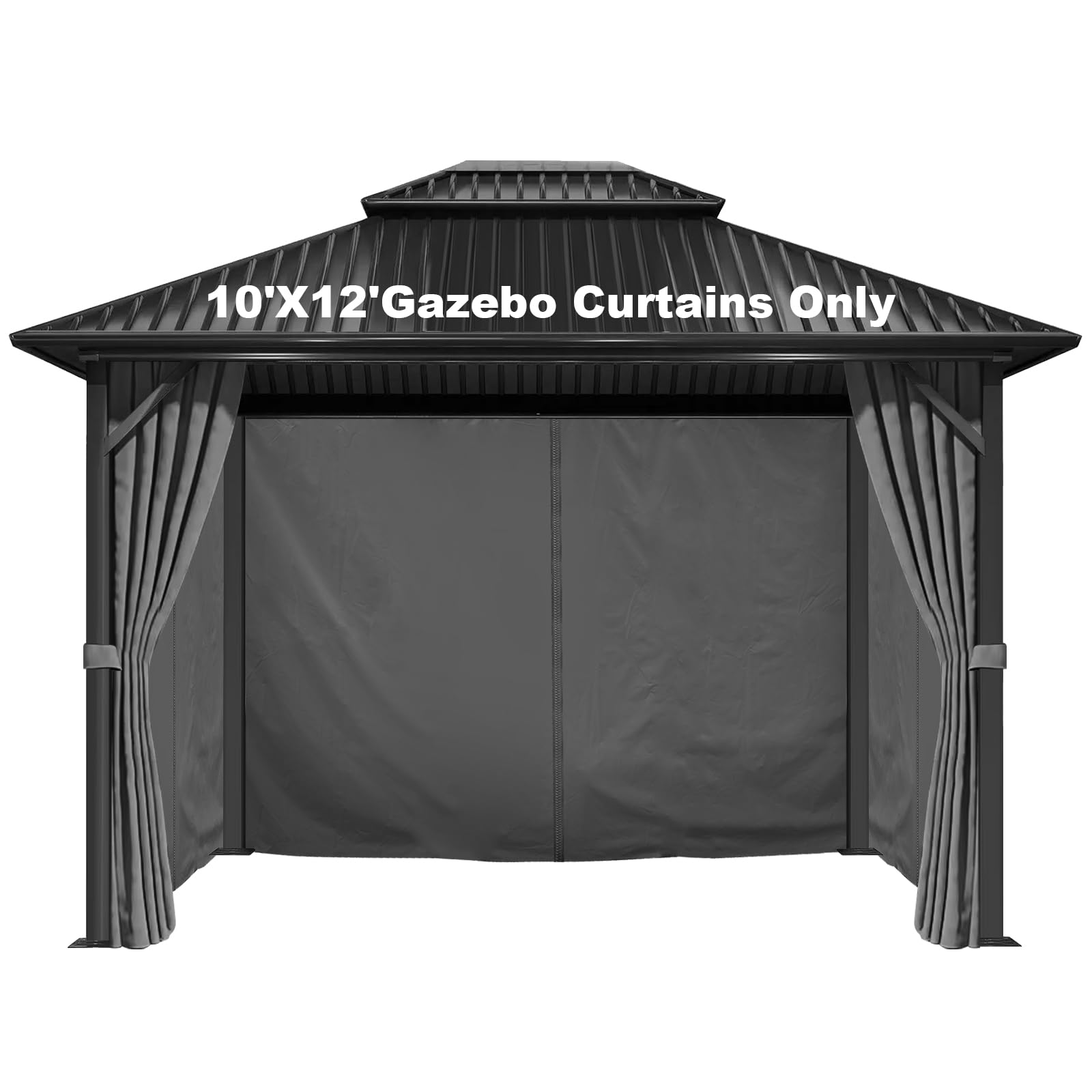 Gazebo Curtains 10'x12' Waterproof, Universal Replacement Privacy Curtain, 4-Panels Sidewall Curtains with Zipper for Patio, Garden and Backyard (Only Curtain) (Grey-1, 120W x 144L inch (4 Panels))