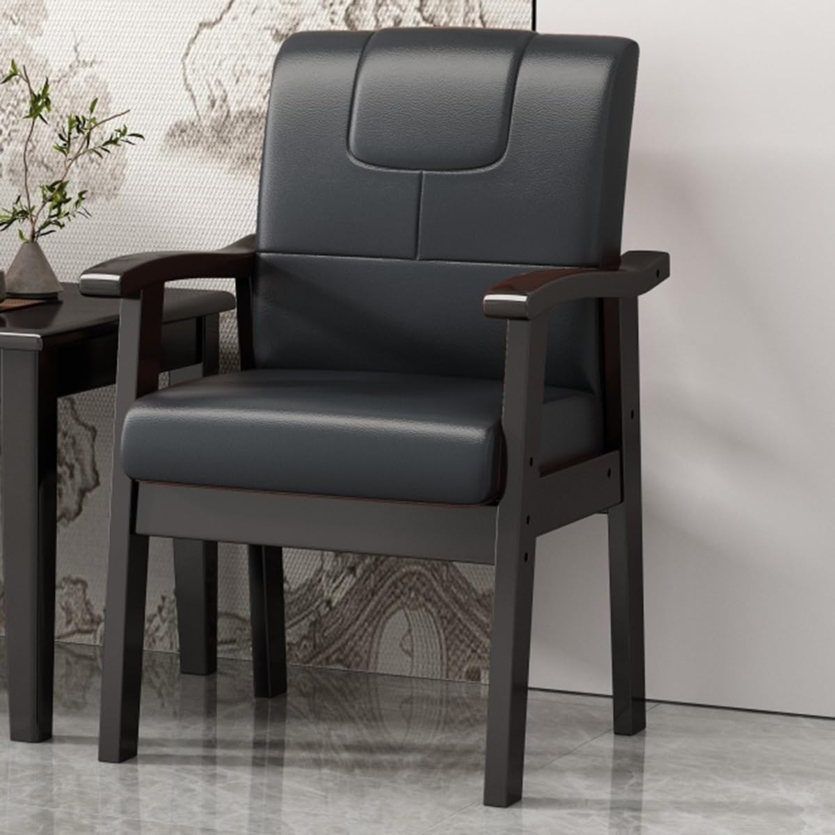ASerZenith Executive Office Chair With Padded Seat & Arms Conference & Waiting Room Chair For T & Support Design For Professal Use,Nero-Black Legs