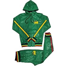 Time Is Money Mens Urban Designer Rasta Lion Shiny Tracksuit, Red, Green, Yellow