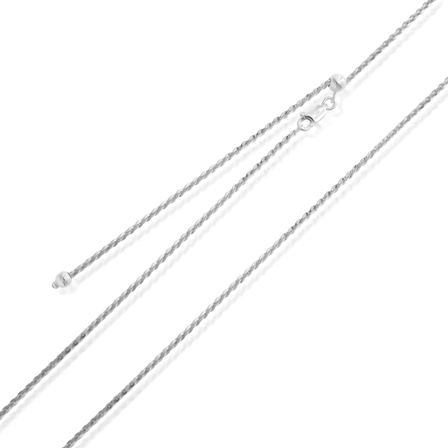 Sea of IceSterling Silver 1mm Sparkle Paillette Chain Adjustable Necklace for Women, Size 22" Italy