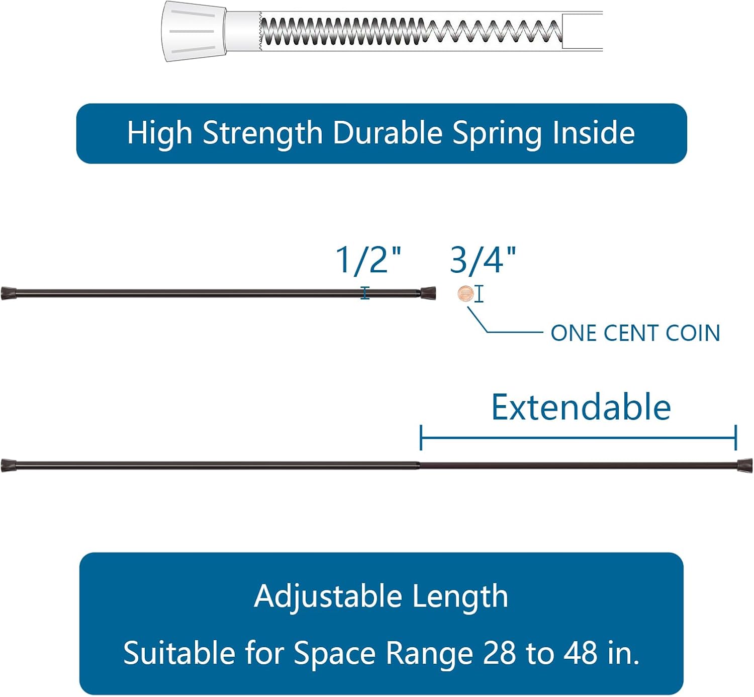 TYRON 6Pcs Spring Tension Curtain Rods for Windows 28 to 48 Inch, Bronze Adjustable Extendable Small Tension Rod No Drill, Room Divider Doorway Curtain Tension Rod