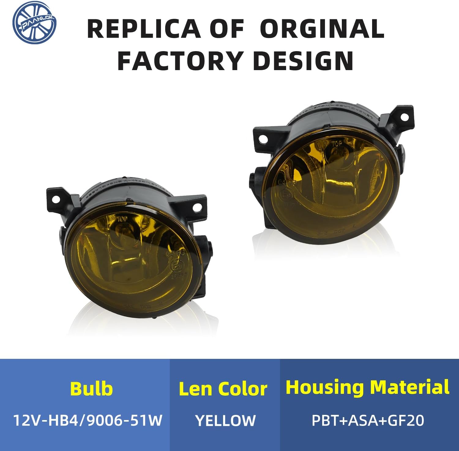 SAE J583 Certified Fog Lights for Volkswagen GTI (2006-2009) & Jetta (2006-2010) - IP67 Waterproof Direct Replacement, All Trim Levels Compatible (Yellow)