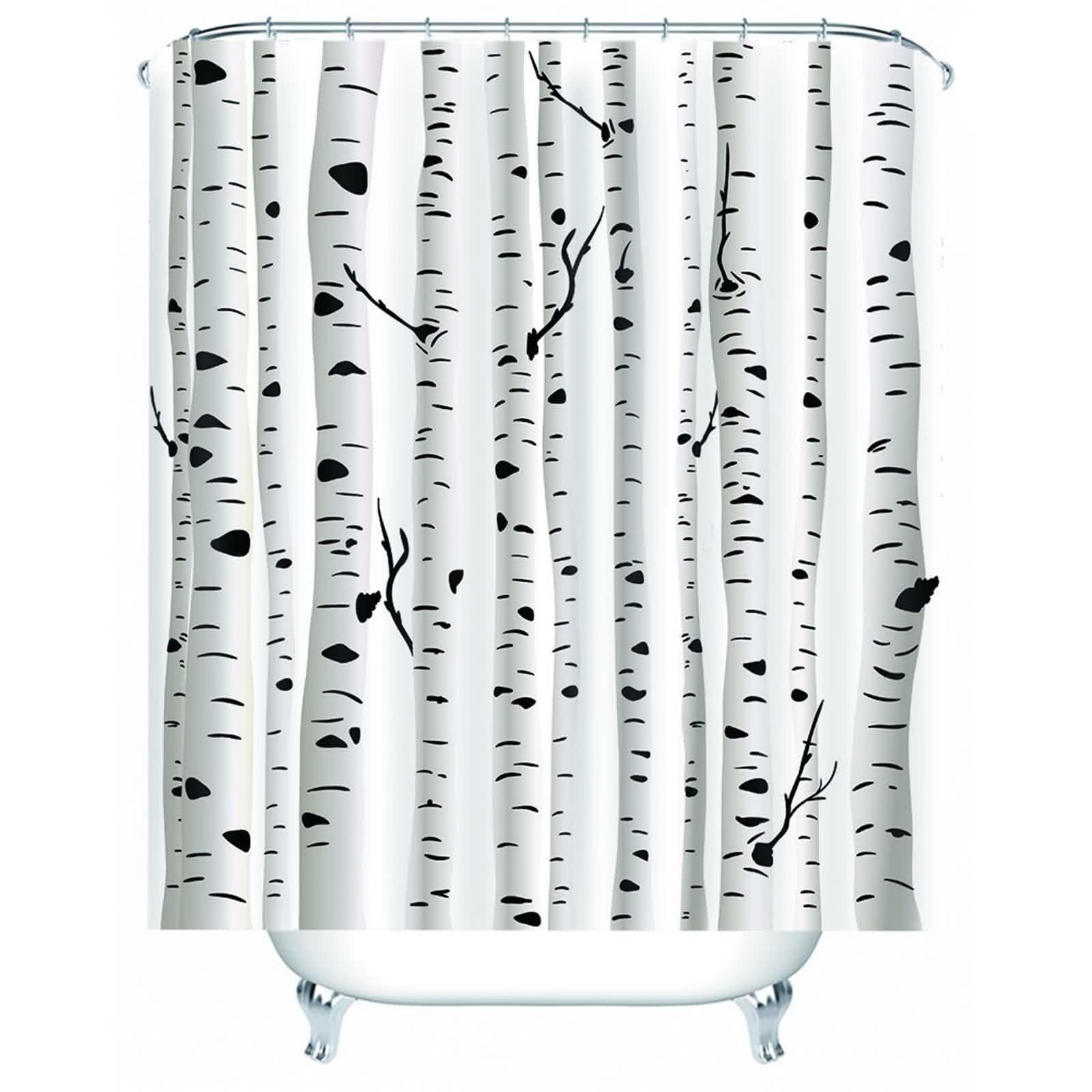 Rideau de bain textile motif arbre peuplier pour une salle de bain zen