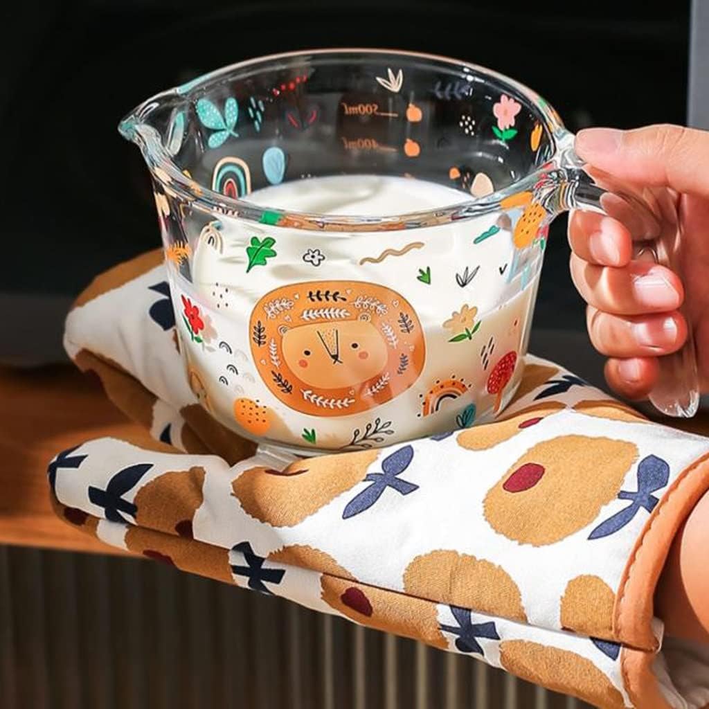 Glass Measuring Cup With Graduated Milk Cup Microwaveable Children's Breakfast Cup Soya Milk Cup Household Cups (One Color 500ML)