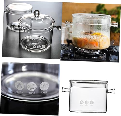 Miniatura 6 de Olla de vidrio de borosilicato de 1 litro con tapa, juego de utensilios de cocina de vidrio grueso, olla transparente para pasta, fideos, sopa,