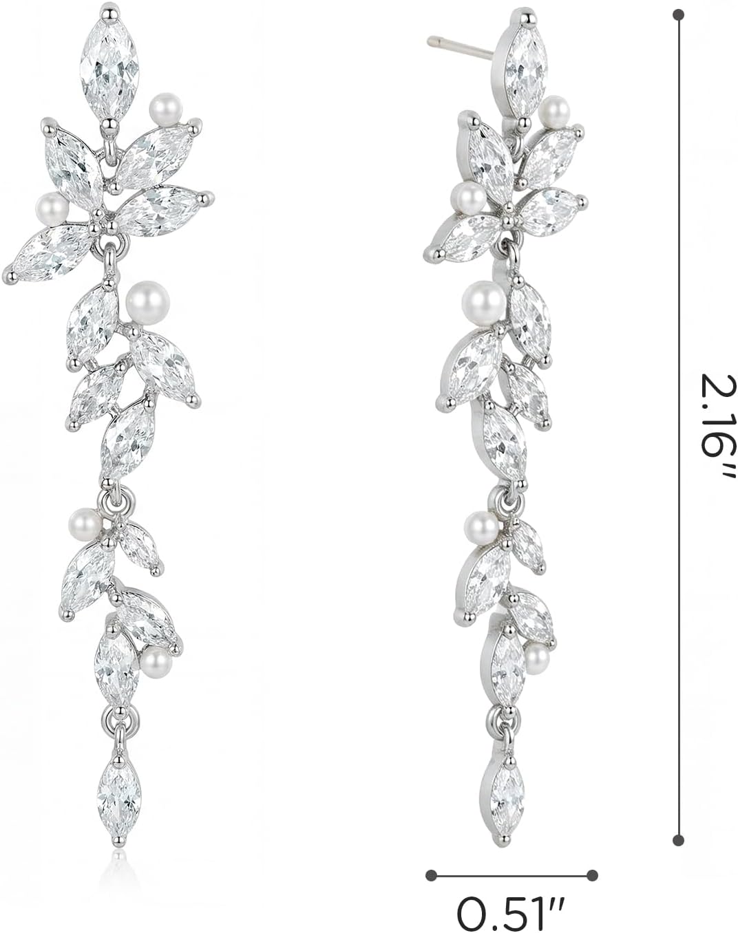 SWEETV Marquise Cubic Zirconia Dangle Earrings for Women, Crystal Wedding Bridal Drop Earrings for Brides Bridesmaids, 18K Silver/Gold Plated Chandelier Earrings for Anniversary Prom Jewelry Gift