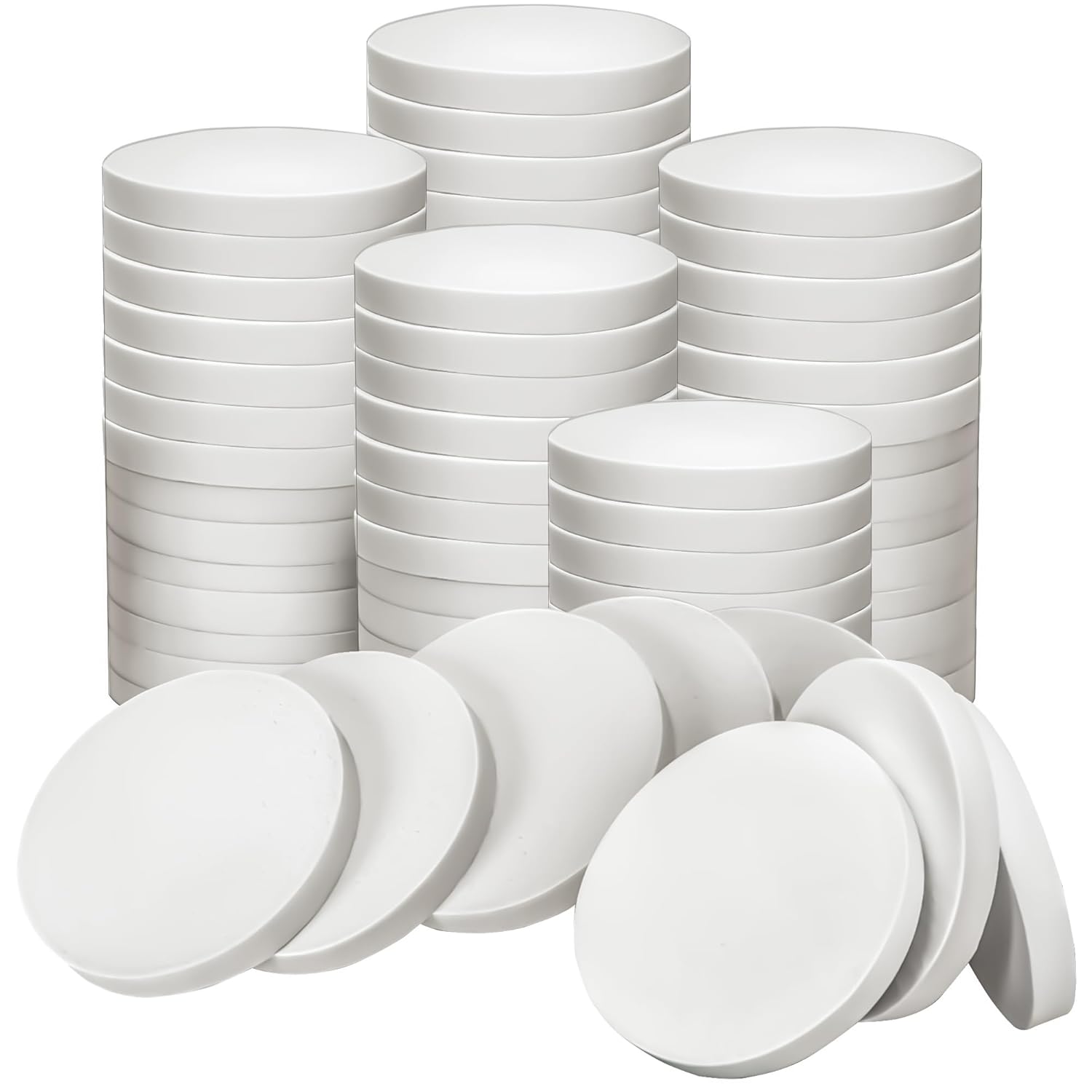 MotBach 100 Pack White Round Makeup Sponges - Soft Foam Pads for Foundation, Powder, Wet & Dry Use, All Skin Types