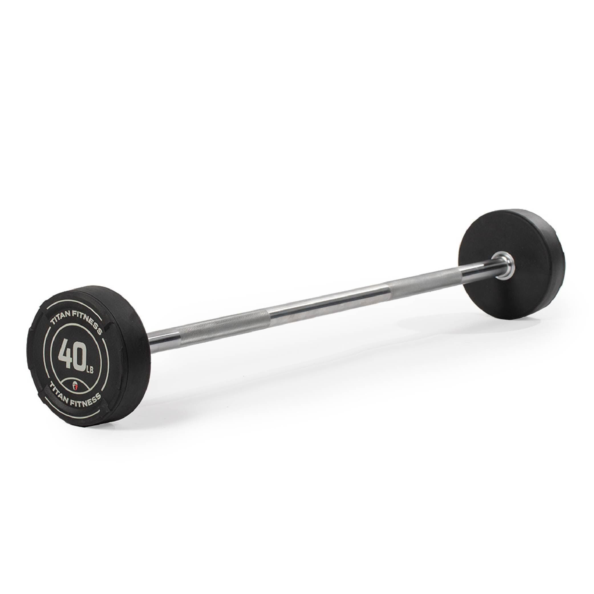 Titan Fitness 40 LB Rubber Straight Fixed Barbell, Pre-Loaded Weight Bar for Strength Training & Weightlifting