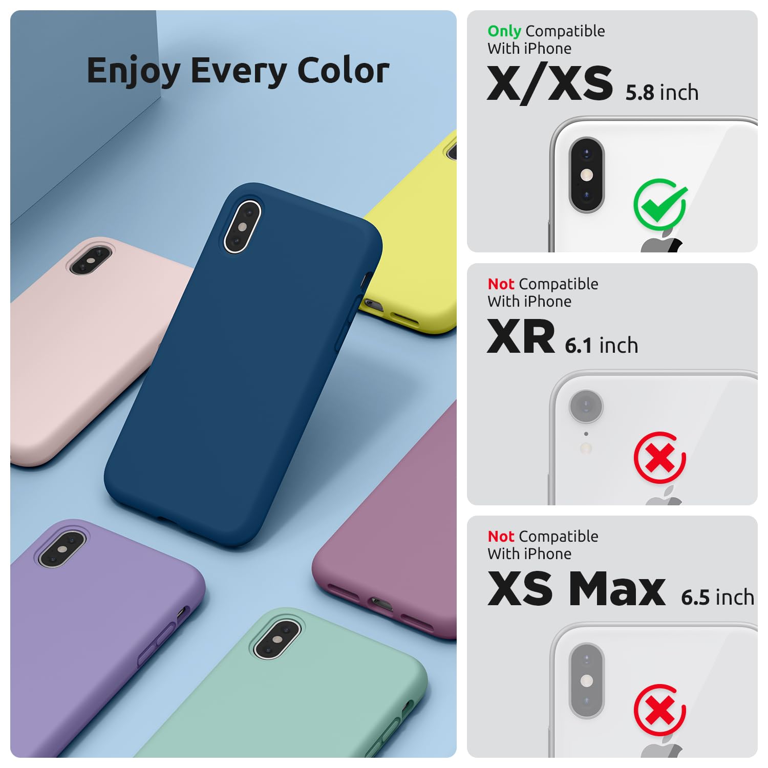SURPHY Cover Compatibile con iPhone XS, Cover Compatibile con iPhone X, Custodia per iPhone X XS Silicone Cover Antiurto con Fodera in Microfibra Full Body Case per iPhoneX XS 5.8", Blu Orizzonte