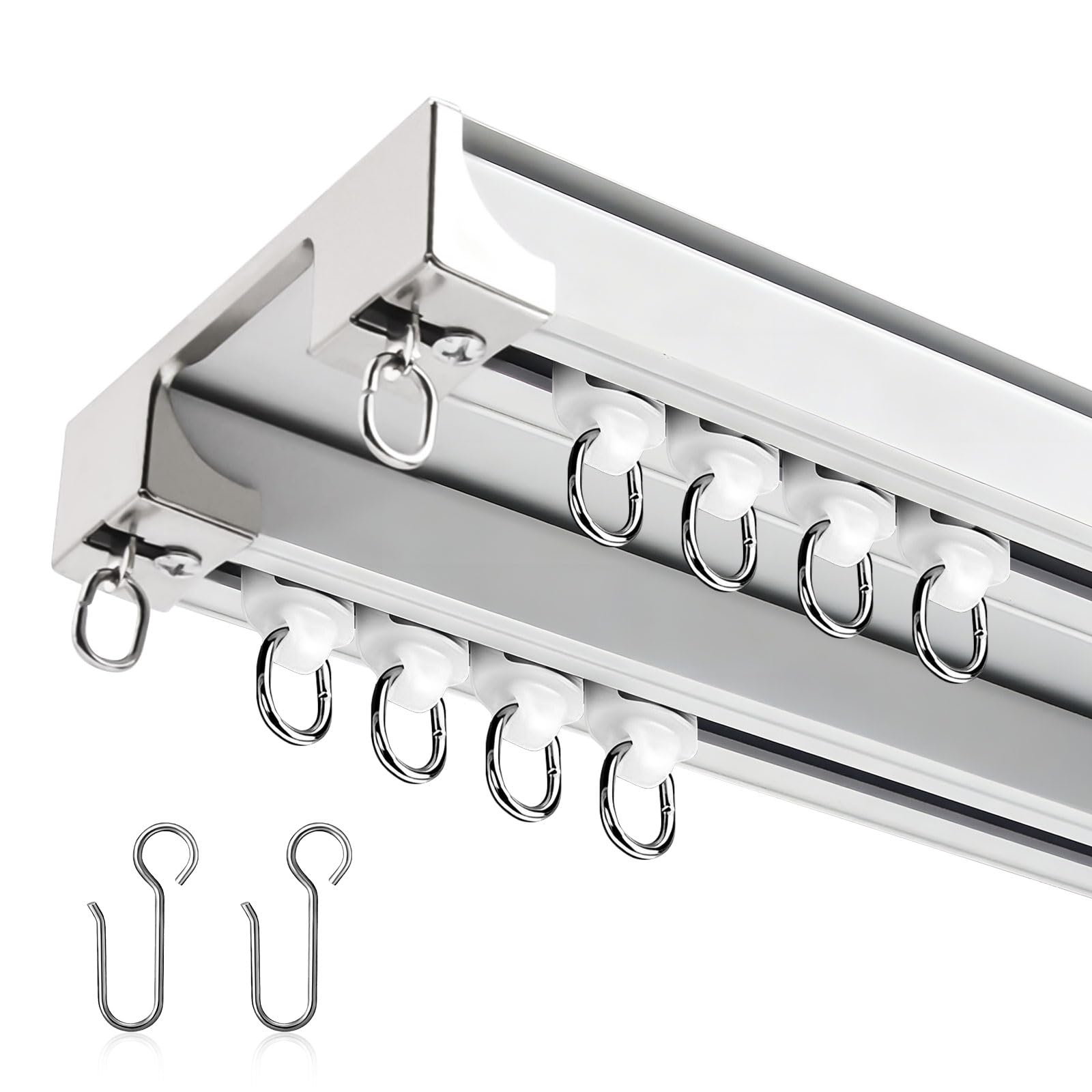 double curtain track ceiling mount white 12ft silent track curtain rail set heavy duty room divider with hooks bedroom living room study ceiling curtain track
