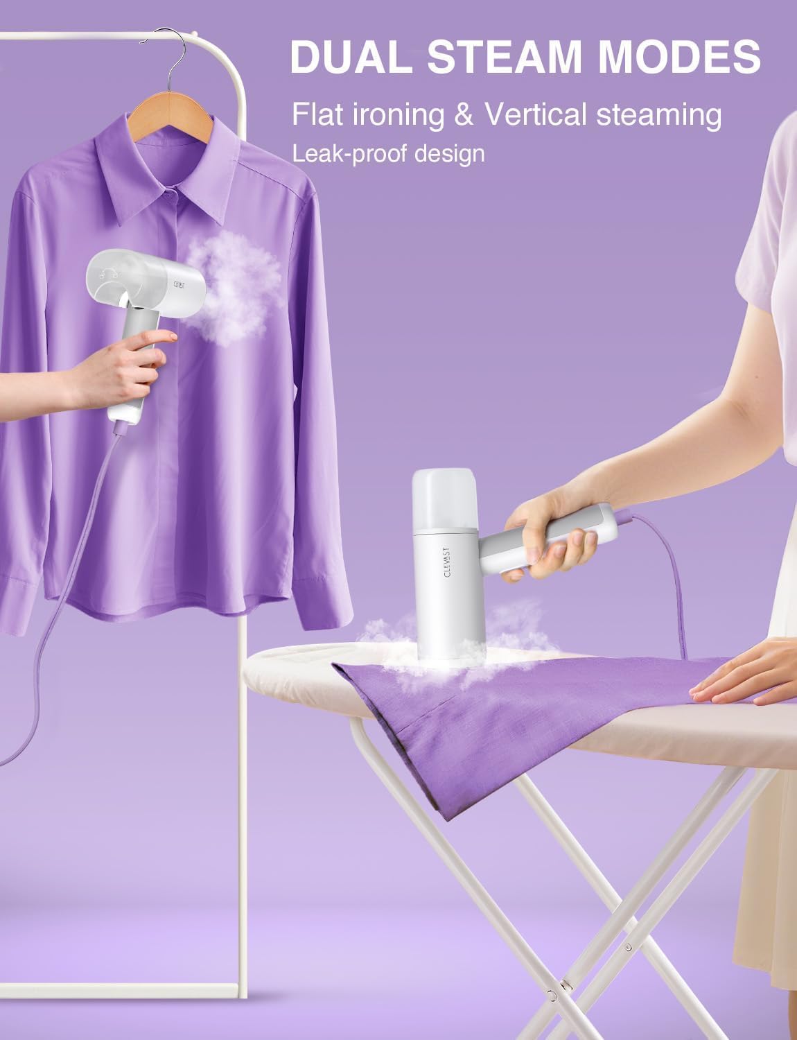 CLEVAST Steamer for Clothes, Foldable, Travel Size, 30-Second Fast Heat Up | Portable Garment Steamer, 1000W Powerful Steam Output, Handheld, Compact, Foldable, 120V Only