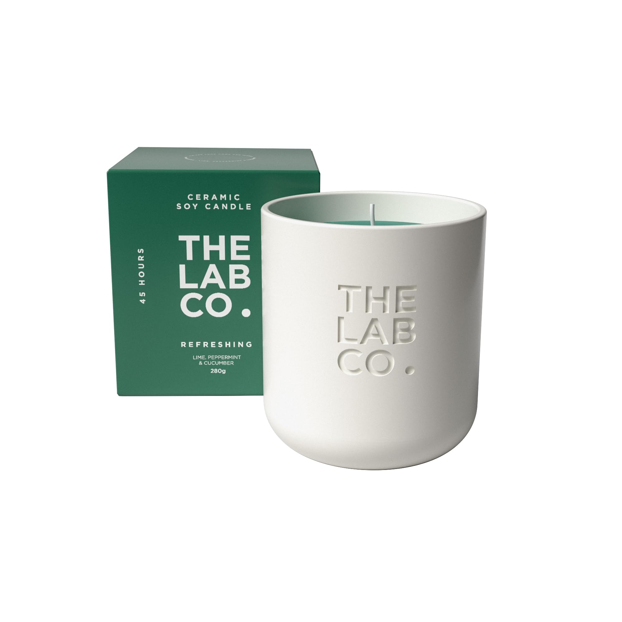 The Lab Co. Luxury Scented Candle | Ceramic Jar | 45hrs Burn Time | Refreshing Fragrance with Lime, Peppermint and Cucumber | 100% Vegan Soy Wax | 280g Wax Weight