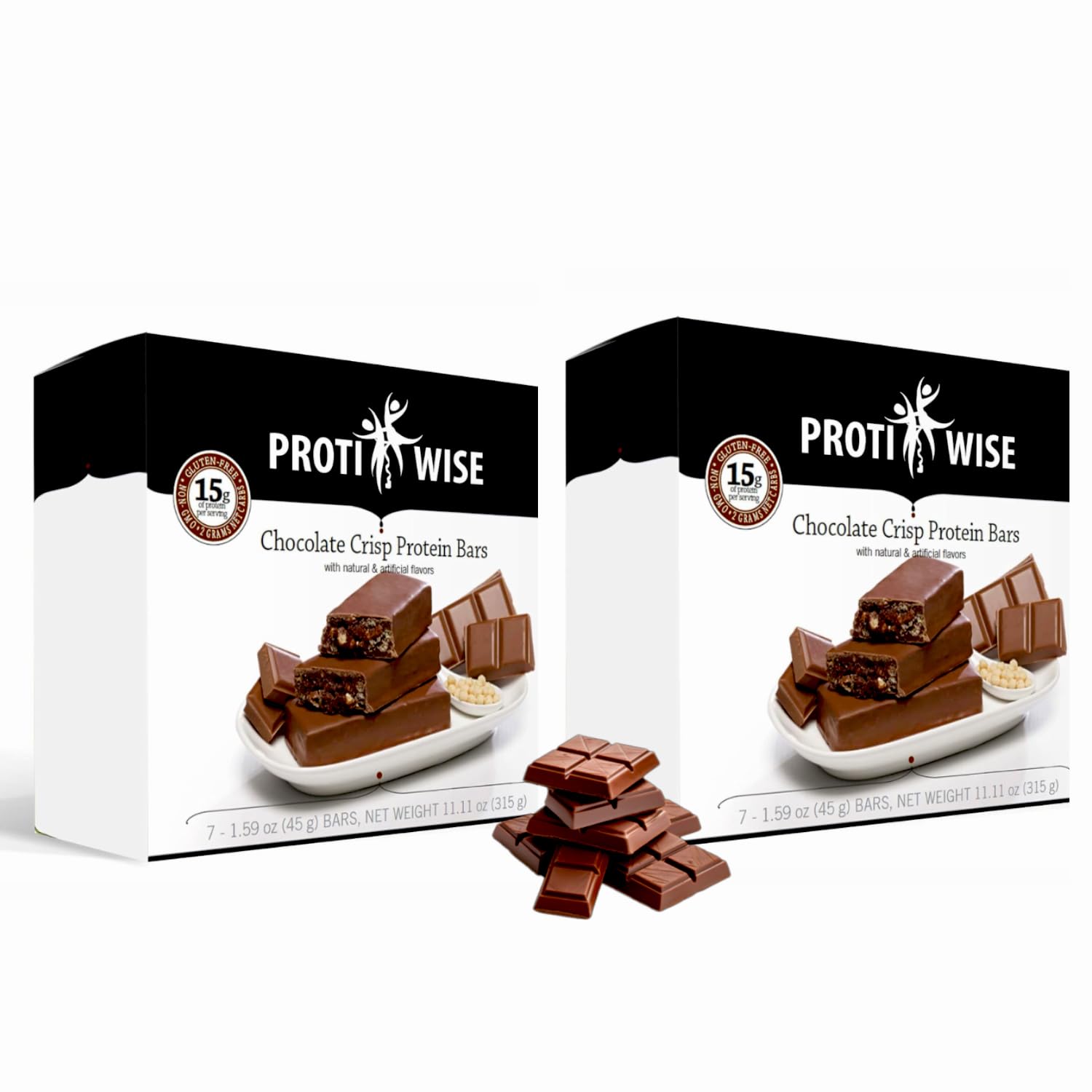 Barrita nutricional alta en proteínas Protiwise | Chocolate crujiente | Barrita de proteína de 15 g | Barrita sustitutiva de comida | Sin gluten, baja en grasas y azúcares, apta para dietas keto | Satisface tus antojos | Paquete de 2 (7 por caja)