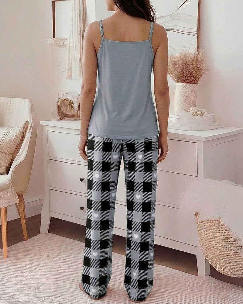 CHICME Womens 2 Piece Pajamas Set Adjustable Strap Tank Sleepwear image 2
