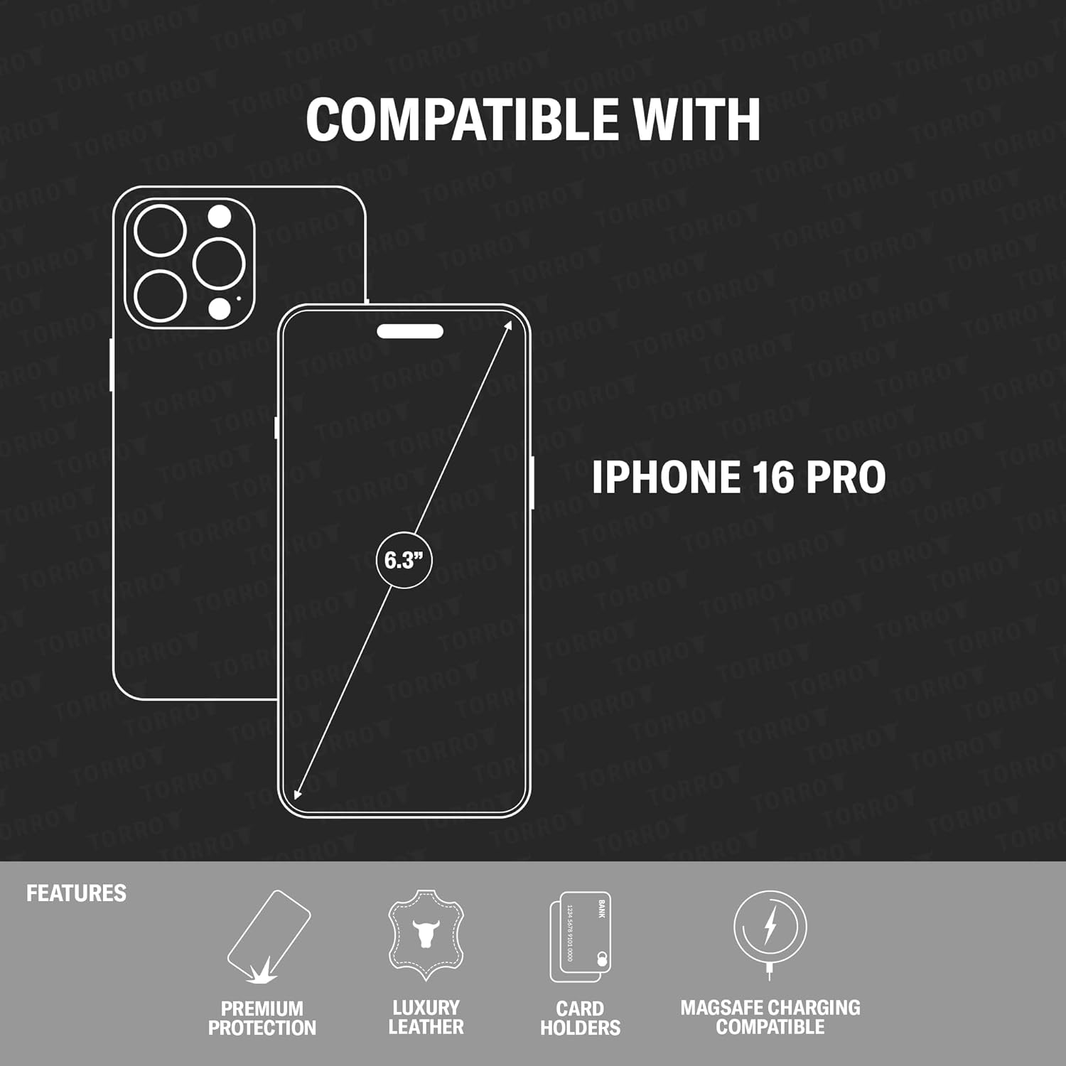 TORRO Flip Case Compatible with iPhone 16 Pro – Premium Leather Wallet Case with Card Slots (Compatible with Official MagSafe Chargers) - Black