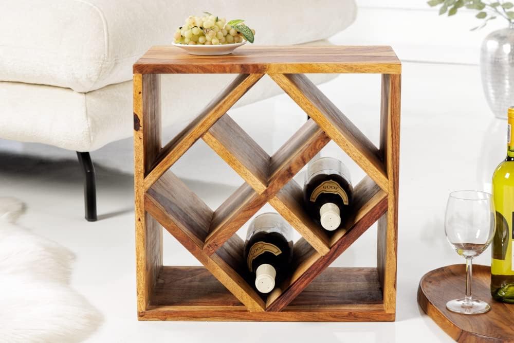 Solid Sheesham Wood Wine Rack for Bottles | Wooden Bottle Holder for Home & Bar | Tabletop Multipurpose Storage Shelf Organizer – Natural Finish-image-9