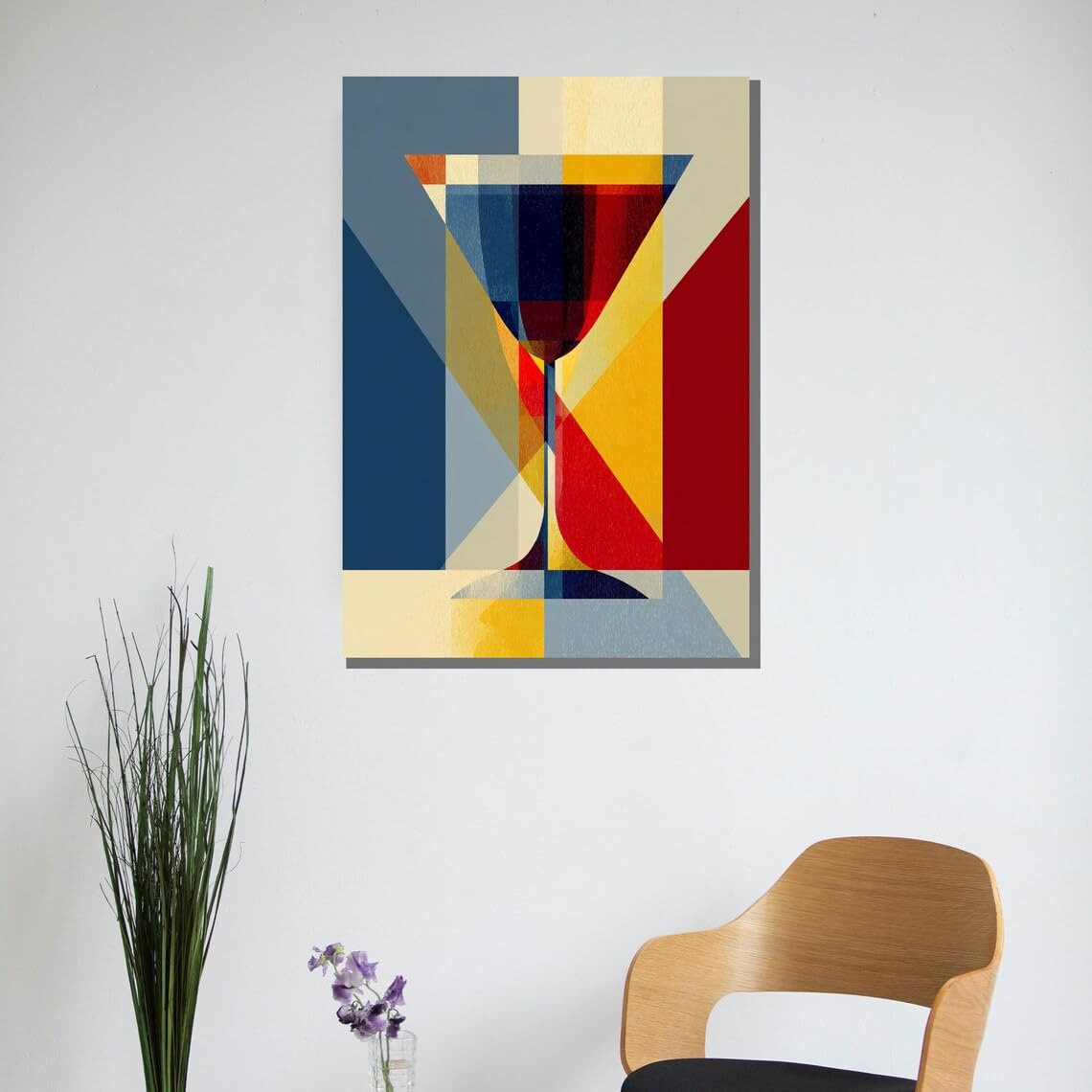 XBTYKPB Abstract Geometric Wine Glass Canvas Painting, Modern Minimalist Home Decor Wall Art, Ready to Hang, Posters and Prints(80x110cm/Frameless)