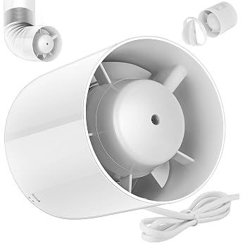 Aprto Pipe Fan 100 mm, Pipe Fan 130 m &sup3; / h, 34 dB Quiet, Exhaust Fan Pipe Fan 100 mm, Pipe Fan Smoke Extractor for Bathroom, Ki