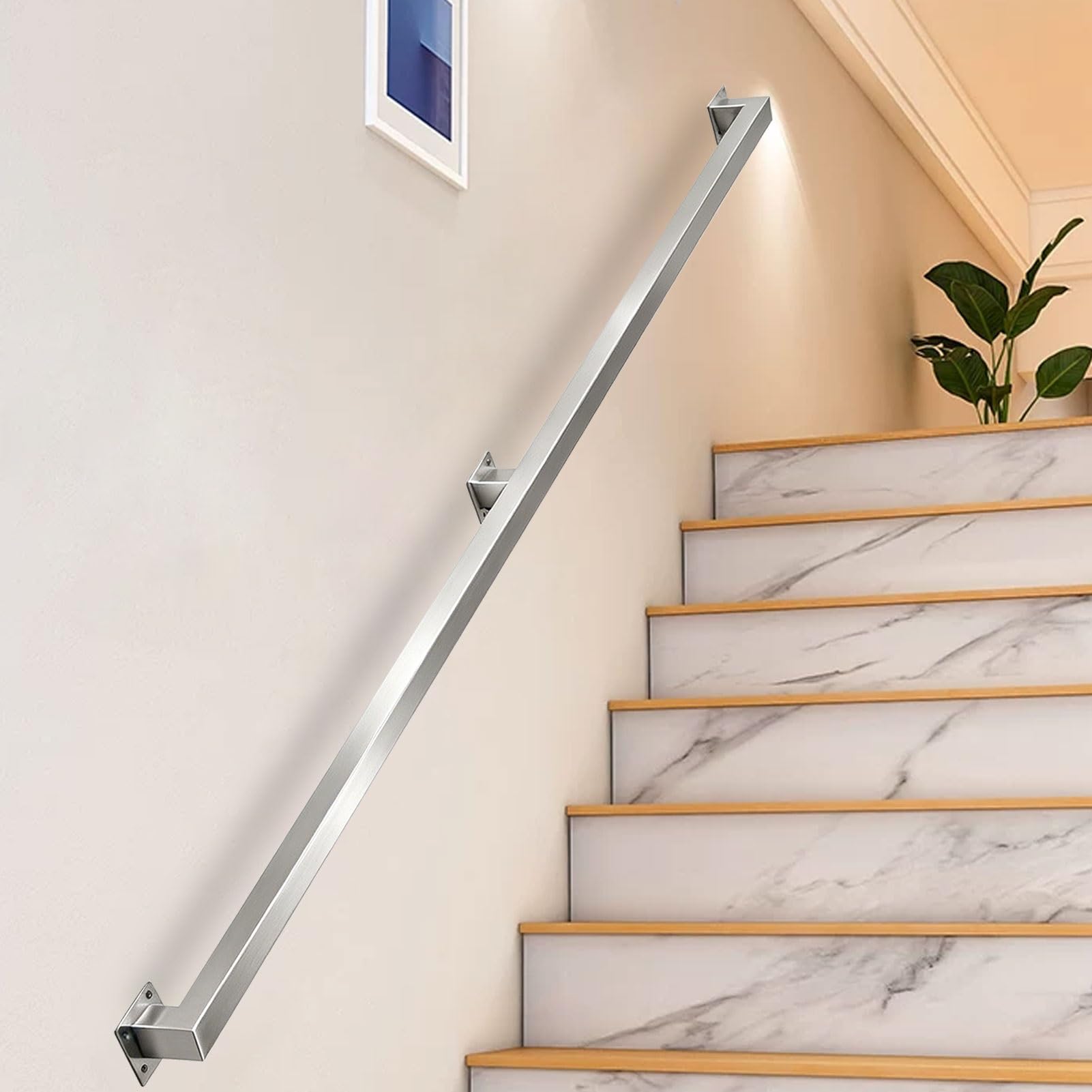 Stainless Steel Stairs Handrails, 1m 2m 2.5m 3m 5m 6m Stair Railing for Indoor Outdoor Steps, Wall Mounted Staircase Handrail, Stair Bannister Hand Rail, Silver(18ft/540cm)