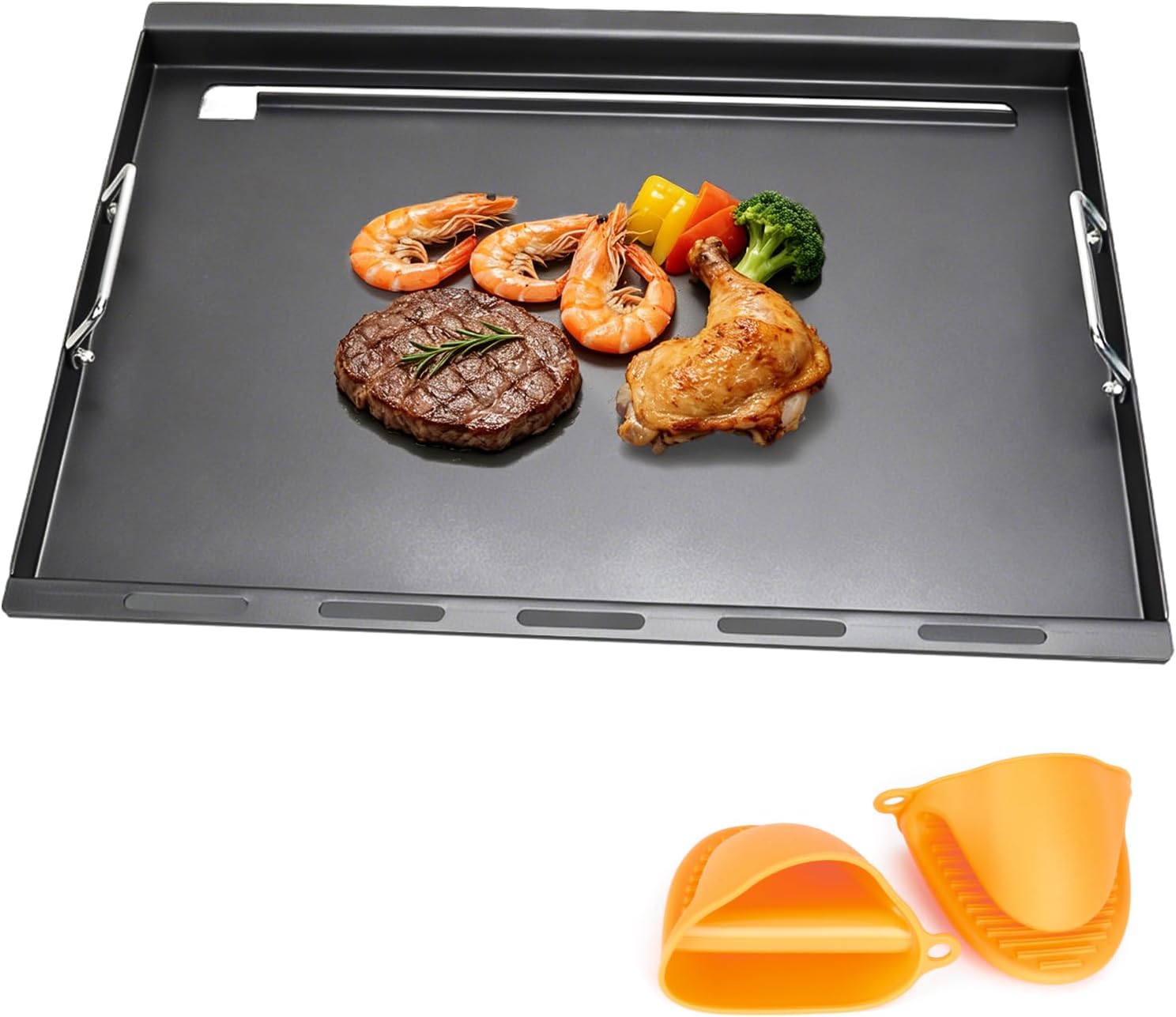Full Size Griddle Inserts Replacement Parts for Nexgrill 4 Burner 720-0830H 720-0830 720-0830X Gas Grill, Flat Top Griddle with Handle for Nexgrill 5 Burner 720-0888N 720-0882S 720-0888 720-0882A