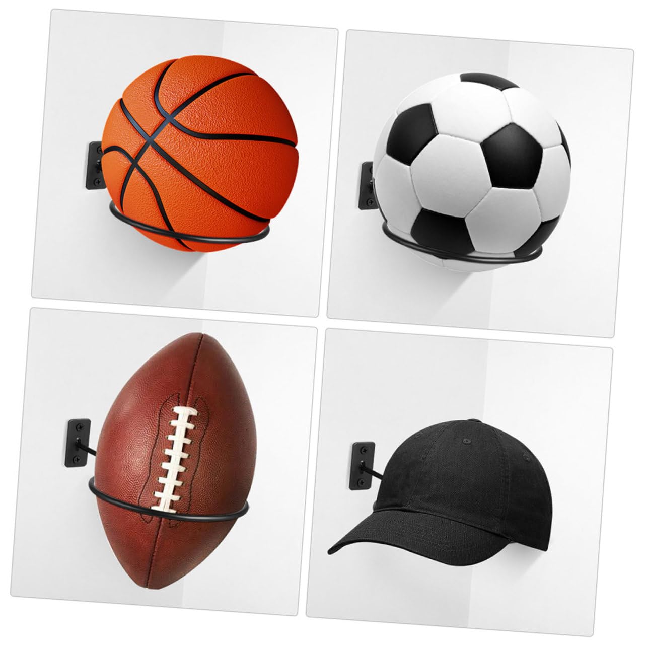 Yardwe Soporte De Pared para Balones De Baloncesto 8 Unidades Soporte para Balones Deportivos Expositor De Balones Soporte De Pared para Fútbol ​​Voleibol Rugby