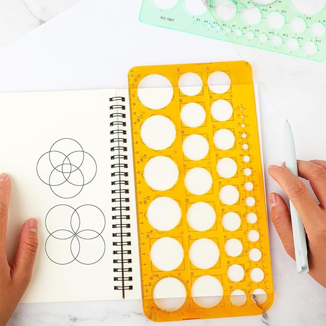 Set 2 Plantillas Para Dibujar Círculos - Regla De Plantilla Circular Con 36 Y 7 Tamaños, Plástico Naranja Transparente, Para Escuela, Oficina Y Hogar