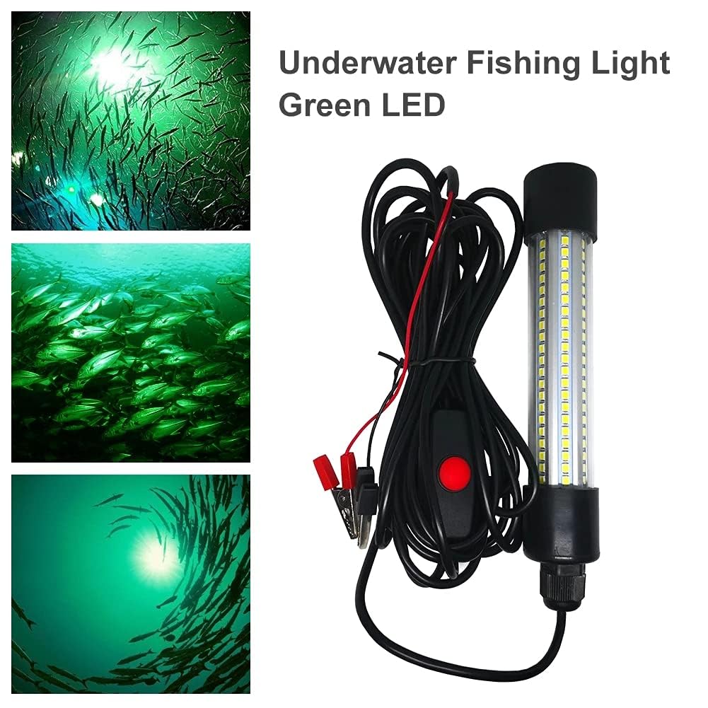 Luz Verde Submarina 12V 20W 126LED Para Pesca Nocturna de Cebo de Calamar - Atracción de Peces en Hielo - Lámpara Con Cable de 5M (Verde)