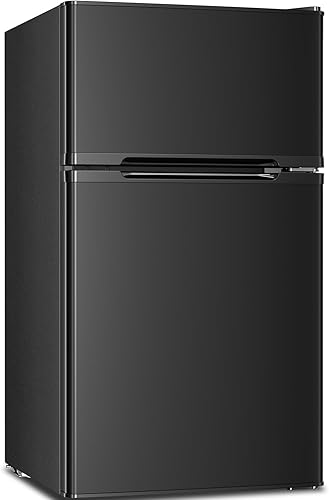 Antarctic Star Mini refrigerador compacto, 3.2 pies cúbicos. Congelador separado doble de 2 puertas, estantes extraíbles ajustables para