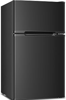 Antarctic Star Mini Compact Refrigerator, 3.2 Cu.Ft. Separate Freezer Double 2-Door Adjustable Removable Shelves for Apartment/Dorm/Office,BLACK