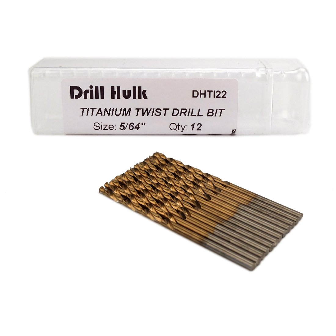 Pack of 12, 5/64-Inch Titanium Nitride Coated Drill Bit, Premium M2 High Speed Steel, Jobber Length, for Metal, Plastic, Wood