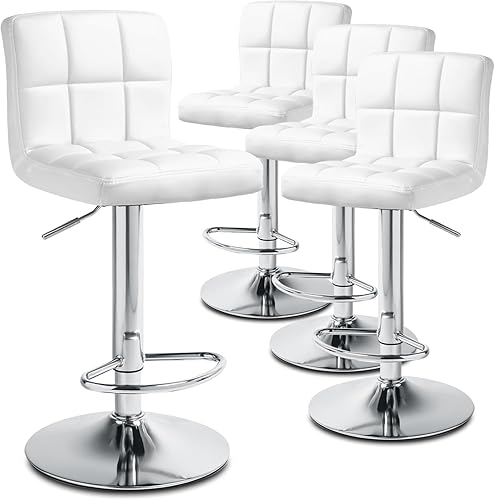Miniatura 84 de Magshion Juego de 2 taburetes de bar, modernos taburetes de bar giratorios de piel sintética con respaldo, sillas de bar cuadradas ajustables sin