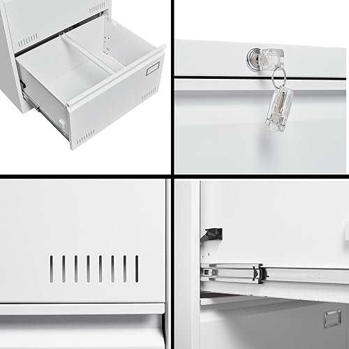 Miniatura 6 de Archivador de metal con 3 cajones con cerradura para oficina en casa, archivador seguro con cerradura para archivos legalescartaA4, diseño